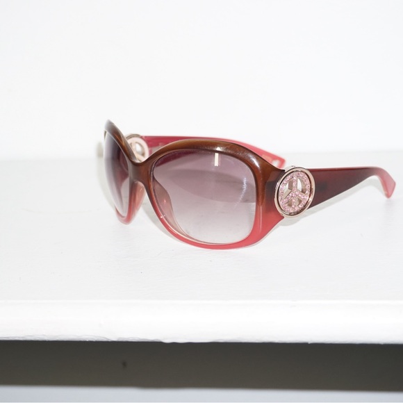 JUICY COUTURE Y2K LIMITED EDITION SPARKLY PEACE SIGN PINK AND BROWN SUNGLASSES - Picture 4 of 6